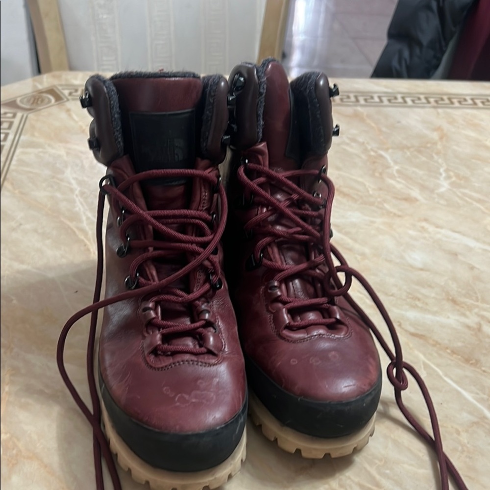 The North  face  Red and Tan Winter Boots with High Top Support and Padded